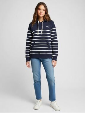Puma Navy & White Striped Pullover Hoodie